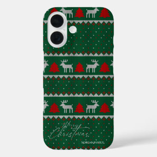 Coques iPhone 16 Wonderland d'hiver, pin de rennes vert