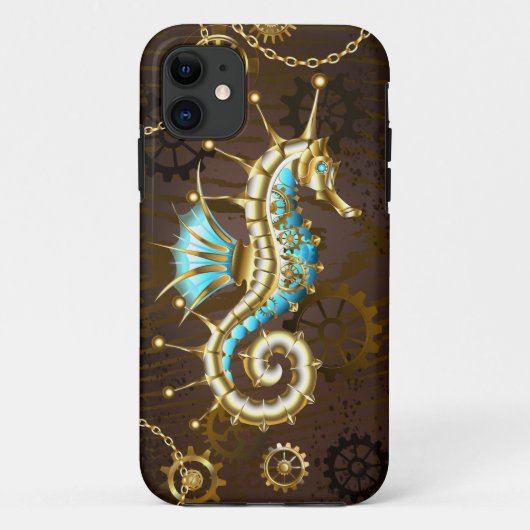 Coques Case-Mate iPhone Wooden Background with Mechanical Seahorse (Dos)