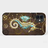 Coques Case-Mate iPhone Wooden Background with Mechanical Seahorse (Dos (Horizontal))