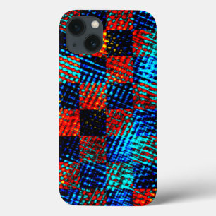 Case-Mate iPhone Case Xadrez laranja, azul, faux sujo ou manchado.