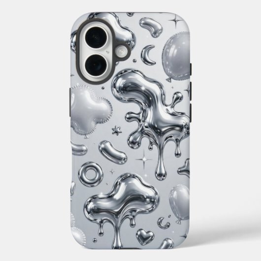 Coques Case-Mate iPhone Y2K Chrome Bubble 3D Silver Case (Verso)