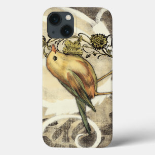 iPhone 13 Case Yellow and Green Bird on Vintage Background