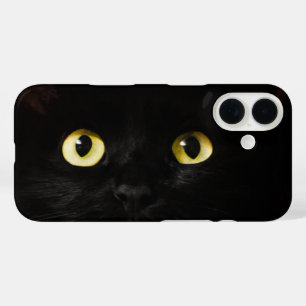 Coques iPhone 16 Yellow Cat Eyes, Chat noir