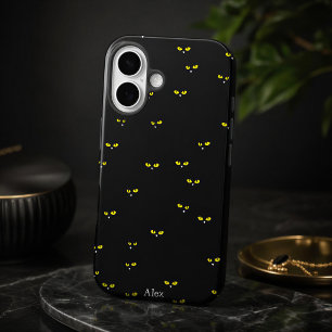 Coques iPhone 16 Yellow Cat Eyes on Black Best Halloween Party