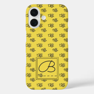 Coques iPhone 16 Yellow Summer Bees Monogramme Motif