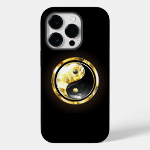Coque Pour iPhone 14 Pro Yin Yang or sur noir