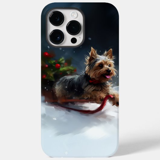 Coques Case-Mate iPhone Yorkshire Terrier neige de Noël hiver (Verso)