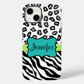 Coques Case-Mate iPhone Zebra Cheetah Leopard Peau Noir Blanc Turquoise No (Verso)