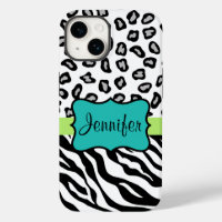Zebra Cheetah Leopard Peau Noir Blanc Turquoise No