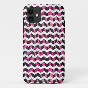 Coques Pour iPhone Zebra Chevron noir et rose chaud