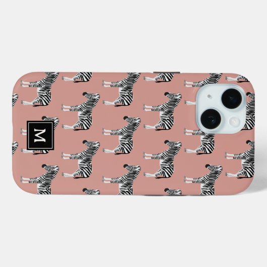 Coques Case-Mate iPhone Zebra Exotic Animal Motif Blush Pink Monogramme (Verso (horizontal))