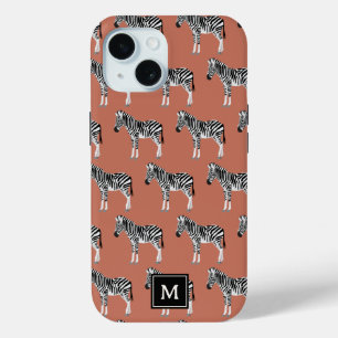 Coque Pour iPhone 15 Zebra Exotic Animal Motif Terracotta Monogramme