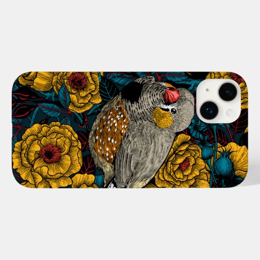 Coques Case-Mate iPhone Zebra finch et buisson rose (Verso (horizontal))