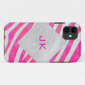 Coques Case-Mate iPhone Zebra Hot rose et blanc avec Monogramme (Dos (Horizontal))