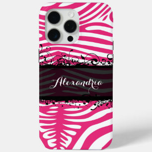 Coque iPhone 15 Pro Max Zebra Lovers Motif rose et noir