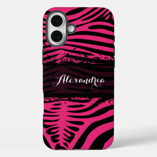 Coques iPhone 16 Plus Zebra Lovers Motif rose et noir