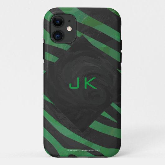 Coques Case-Mate iPhone Zebra Monogramme noir et vert (Dos)