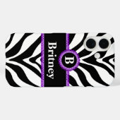 Coques Case-Mate iPhone Zebra Print Purple dentelle Nom du monogramme (Verso (horizontal))