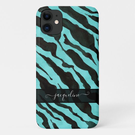 Coques Case-Mate iPhone Zebra Skin Motif Aqua Blue Black Chic Nom (Dos)