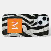 Coques Case-Mate iPhone Zèbre Artistique Gris Orange & Monogramme Rose Cha (Verso (horizontal))