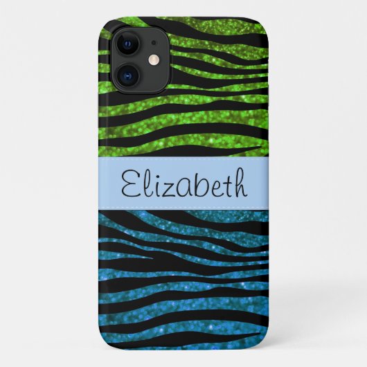 Coques Case-Mate iPhone Zèbre Bleu, Zèbre Vert, Zèbre Parties scintillant, (Dos)