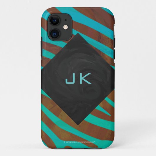 Coques Case-Mate iPhone Zèbre Brown et Turquoise avec Monogramme (Dos)