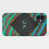 Coques Case-Mate iPhone Zèbre Brown et Turquoise avec Monogramme (Dos (Horizontal))