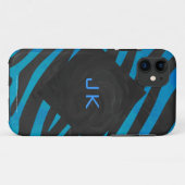 Coques Case-Mate iPhone Zèbre noir et bleu avec Monogramme (Dos (Horizontal))