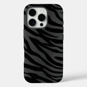 Coques iPhone 16 Pro Zèbre rayures sur gris foncé