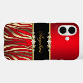 Coques Case-Mate iPhone Zèbre Rouge Élégant Noir Or (Verso (horizontal))