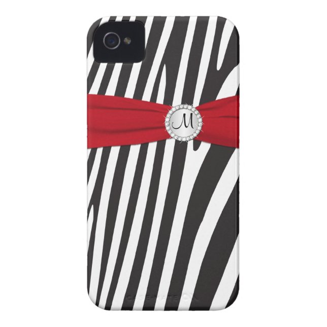 Coques Case-Mate iPhone Zèbre rouge, noir, blanc décoré d'un monogramme (Dos)