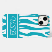 Coques Case-Mate iPhone Zèbre Turquoise Impression avec monogramme (Verso (horizontal))