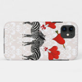 Coques Case-Mate iPhone Zèbres et coeurs sur damas rose (Dos (Horizontal))