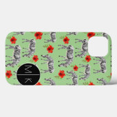 Coques Case-Mate iPhone Zèbres Parmi Les Fleurs D'Hibiscus | Monogramme (Verso (horizontal))