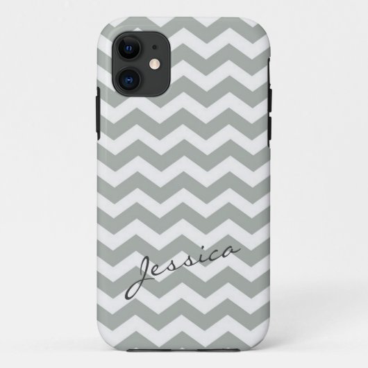 Coques Case-Mate iPhone Zigzag chevron gris élégant avec nom (Dos)