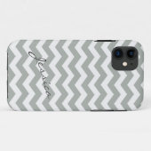 Coques Case-Mate iPhone Zigzag chevron gris élégant avec nom (Dos (Horizontal))
