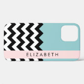 Coques Case-Mate iPhone Zigzag noir et blanc, Chevron, Bleu, Votre nom (Verso (horizontal))
