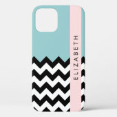 Coques Case-Mate iPhone Zigzag noir et blanc, Chevron, Bleu, Votre nom (Verso)