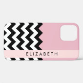Coques Case-Mate iPhone Zigzag noir et blanc, Chevron, rose, Votre nom (Verso (horizontal))