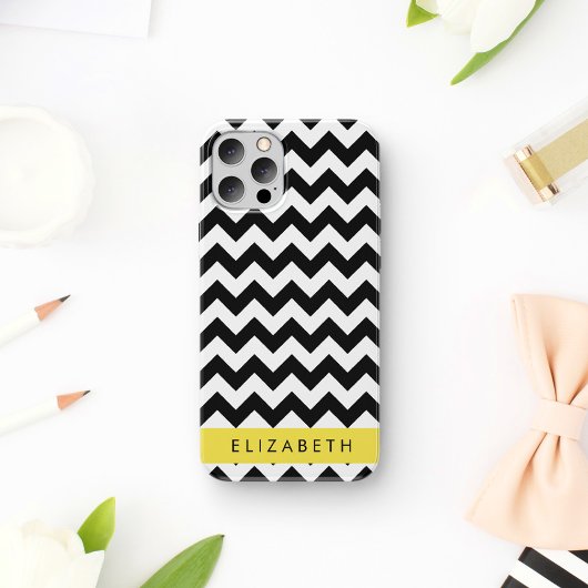 Coques Case-Mate iPhone Zigzag noir et blanc, Motif Chevron, Votre nom