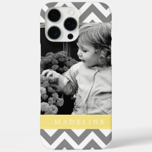 Coques iPhone 16 Pro Max Zigzags gris et jaune Photo personnalisée