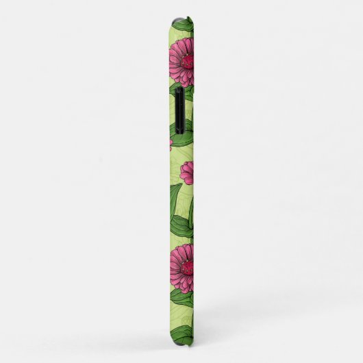 Coques Case-Mate iPhone Zinnias rose sur vert clair (Dos/Droite)
