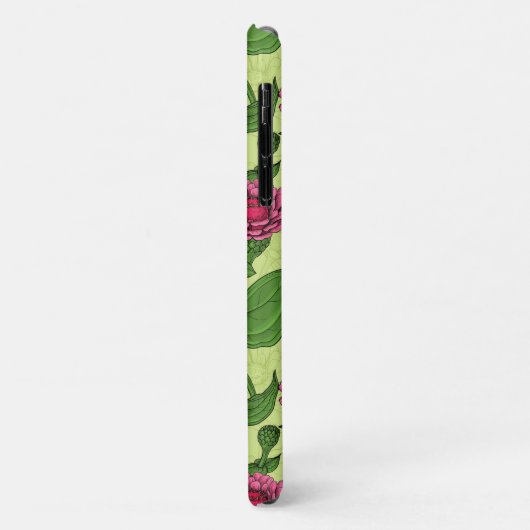 Coques Case-Mate iPhone Zinnias rose sur vert clair (Dos/Gauche)