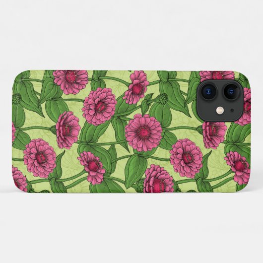 Coques Case-Mate iPhone Zinnias rose sur vert clair (Dos (Horizontal))
