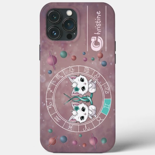 Coques Case-Mate iPhone Zodiac Gemini Cute Chat Roue Planète Astrologie (Verso)