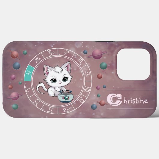 Coques Case-Mate iPhone Zodiac Pisces Cute Cat Roue Planète Astrologie (Verso (horizontal))