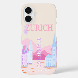 Coques iPhone 16 Zurich Travel Art, Suisse, Pink Preppy Travel