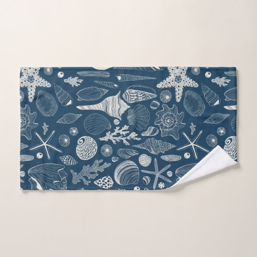 Coques de mer sur bleu foncé (Serviette à main)