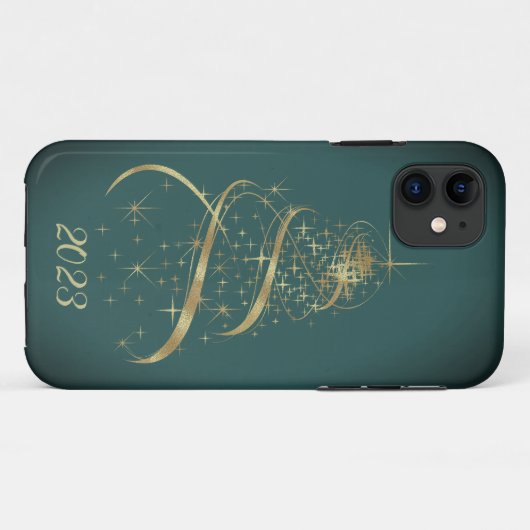 Coques iphone de l'arbre de Noël d'or (Dos (Horizontal))