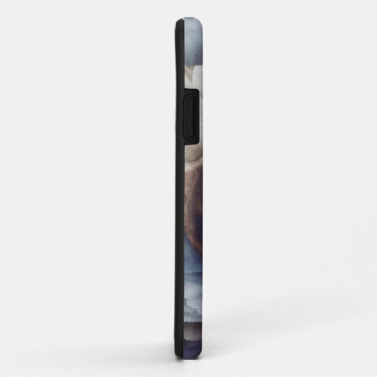 Coques iphone de peinture abstrait bleu et marron (Dos/Droite)